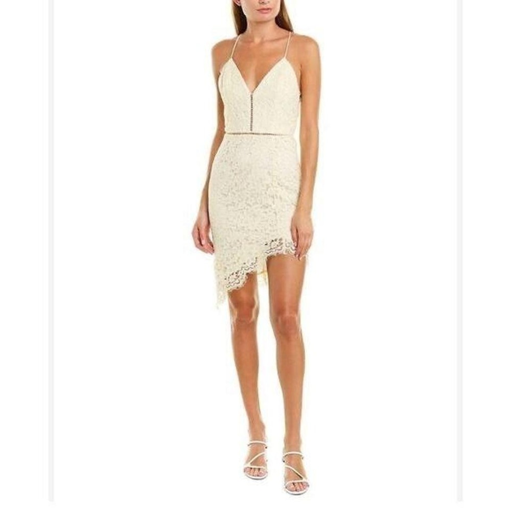 NBD Lace Mini Dress Women's Size L Ivory Cream Cocktail Party Asymmetric